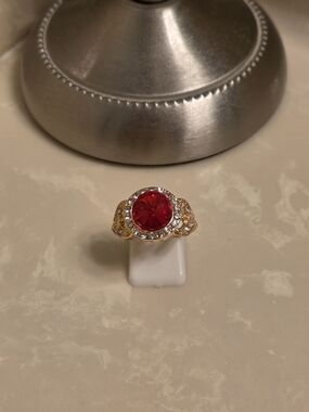 Gold CZ and Ruby Ring Size 10